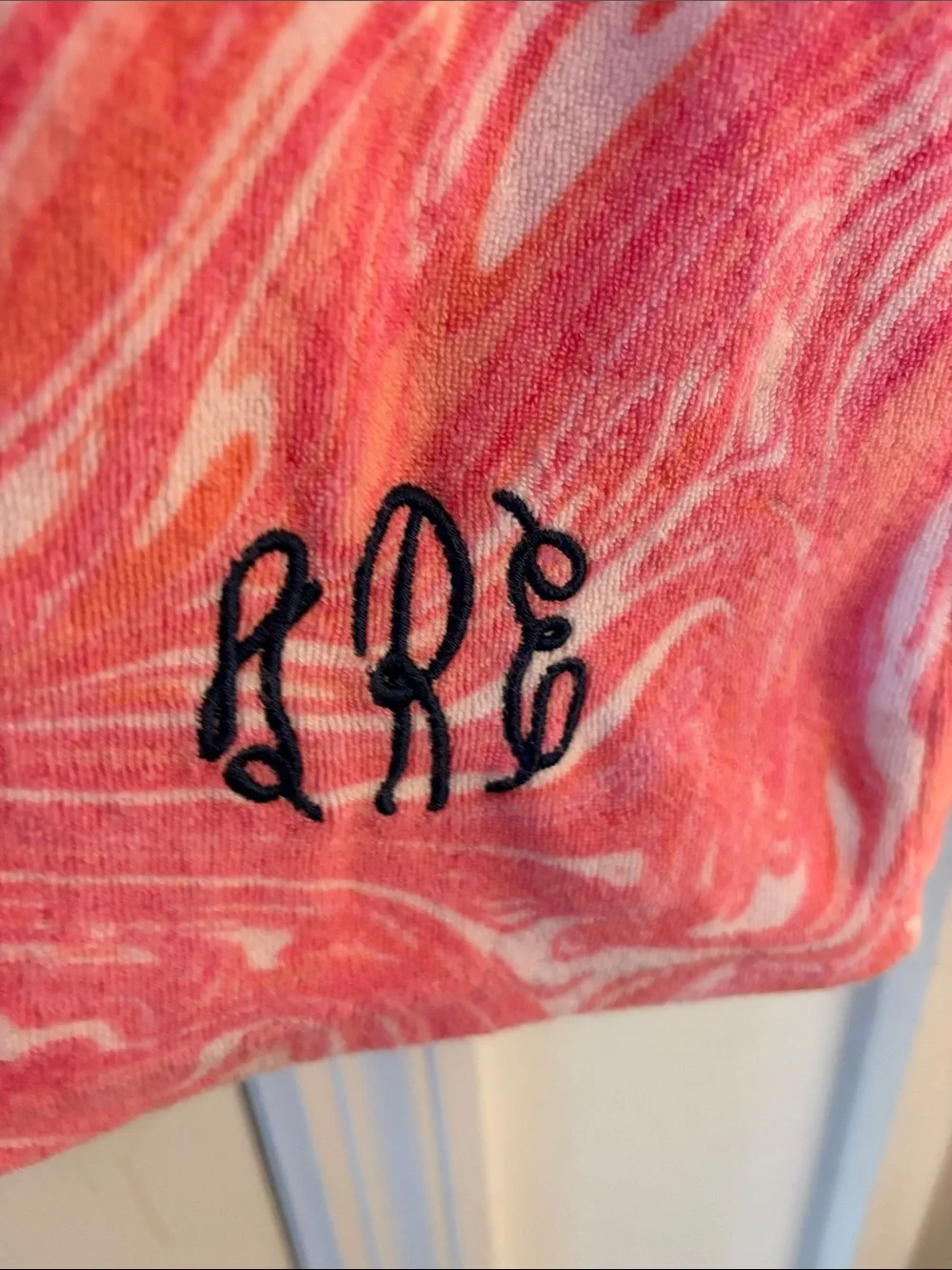 Lands' End Girls' Coral Swirl Hooded Swim Cover-up Dress Monogram R